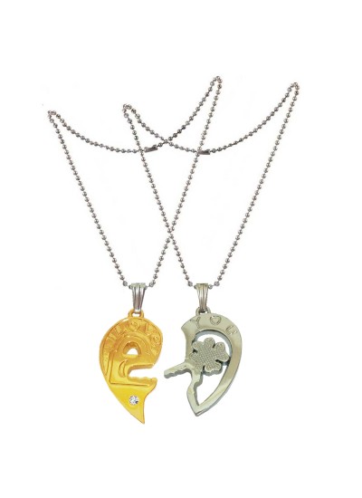 Two Pieces Couple Heart Shape Necklace by Menjewell 